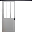 GD MENUISERIES - Porte Coulissante Atelier blanc H204 x L73 cm, Rail Alu bandeau noir, Coquilles Noir - vignette