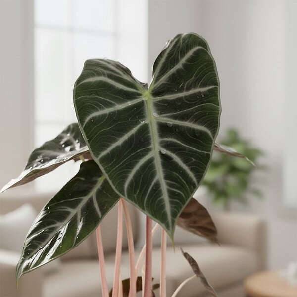 BLOOMIQUE - Alocasia Pink Dragon - Oreille d'éléphant - Plante d'intérieur - H. 50-70 cm - P. 17 cm - large