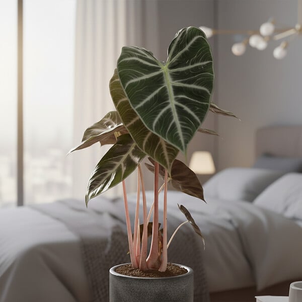 BLOOMIQUE - Alocasia Pink Dragon - Oreille d'éléphant - Plante d'intérieur - H. 50-70 cm - P. 17 cm - large