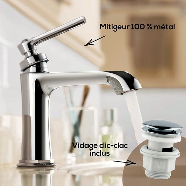 OLFA - Lot de deux mitigeurs lavabo retro Lady's 100 Chromé - large