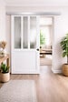 GD MENUISERIES - Porte Coulissante Atelier Blanc vitre depoli H204 x L93 cm, Rail Alu, Coquilles - vignette