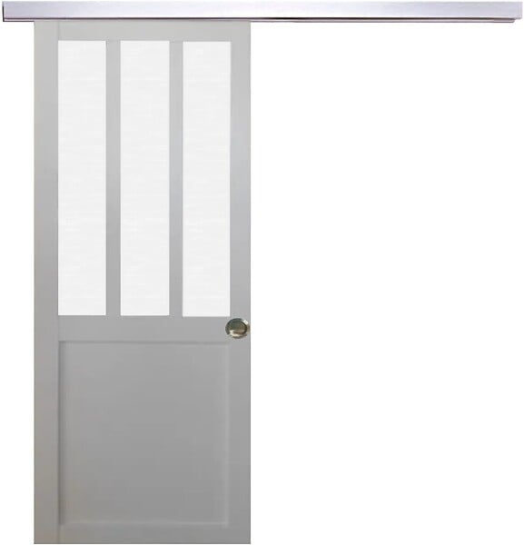 GD MENUISERIES - Porte Coulissante Atelier Blanc vitre depoli H204 x L93 cm, Rail Alu, Coquilles - large