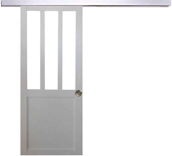 GD MENUISERIES - Porte Coulissante Atelier Blanc H204 x L83 cm, Rail Alu, Coquilles - large