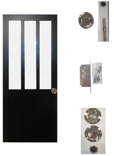 GD MENUISERIES - Porte Coulissante Atelier Noir vitre depoli H204 x L93 cm, serrure condamnation - large