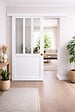 GD MENUISERIES - Porte Coulissante Atelier Blanc H204 x L83 cm, Rail alu Bandeau Blanc, Coquilles - vignette