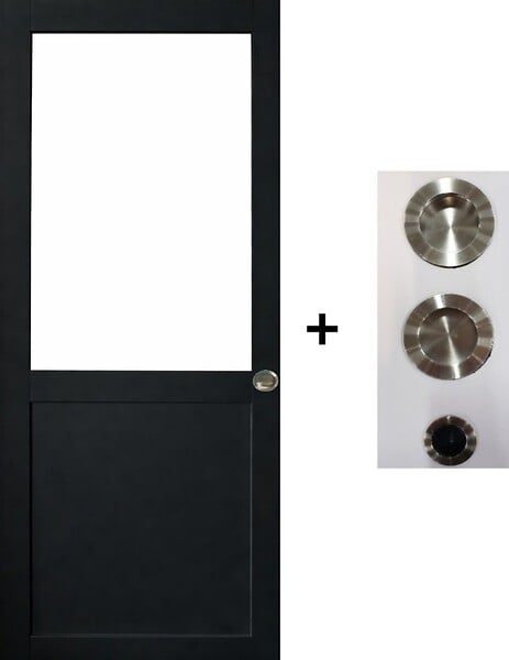 GD MENUISERIES - Porte Coulissante Atelier Noir H204 x L93 cm sans meneau, coquilles, tire doigt - large