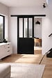 GD MENUISERIES - Porte Coulissante Atelier Noir H204 x L73 cm, Rail alu Bandeau Noir, Coquilles - vignette