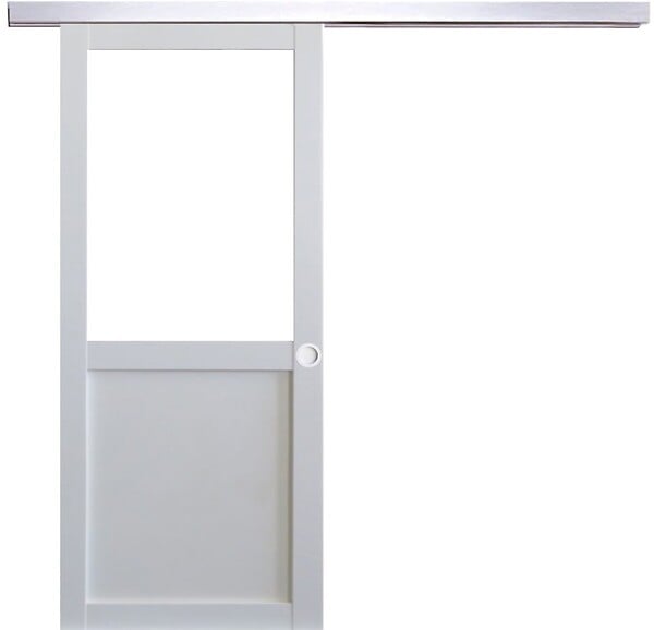 GD MENUISERIES - Porte Coulissante Atelier Blanc H204 x L93 cm sans meneau, Rail Alu, Coquilles blanc - large