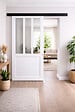 GD MENUISERIES - Porte Coulissante Atelier blanc H204 x L93 cm, Rail Alu bandeau noir, Coquilles blanc - vignette