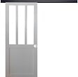 GD MENUISERIES - Porte Coulissante Atelier blanc H204 x L93 cm, Rail Alu bandeau noir, Coquilles blanc - vignette