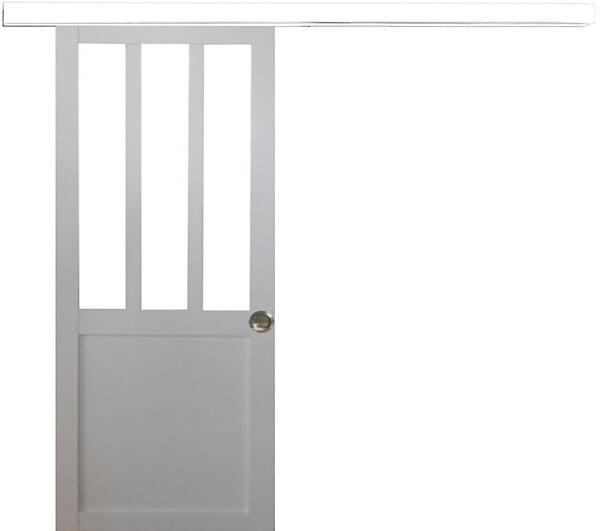 GD MENUISERIES - Porte Coulissante Atelier Blanc H204 x L73 cm, Rail alu Bandeau Blanc, Coquilles - large
