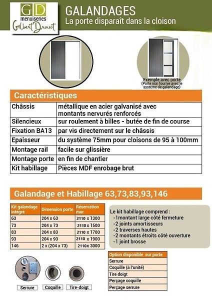 GD MENUISERIES - Porte Coulissante Atelier Blanc H204 x L83 cm, Galandage, kit finition (coquille et tire doigt) - large