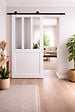 GD MENUISERIES - Porte Coulissante Atelier Blanc H204 X L93 cm, Rail Roulettes, Coquilles Blanc - vignette
