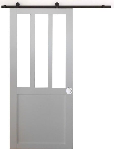 GD MENUISERIES - Porte Coulissante Atelier Blanc H204 X L93 cm, Rail Roulettes, Coquilles Blanc - large