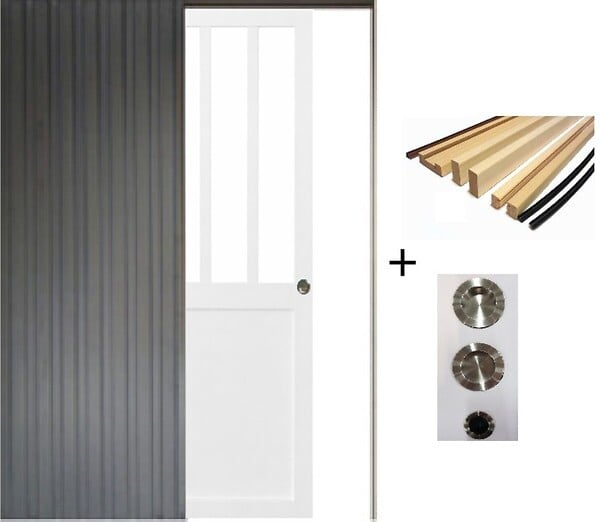 GD MENUISERIES - Porte Coulissante Atelier Blanc H204 x L73 cm, Galandage, kit finition (coquille et tire doigt) - large