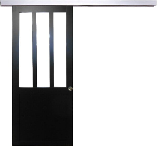 GD MENUISERIES - Porte Coulissante Atelier Noir H204 x L73 cm, Rail Alu, Coquilles - large