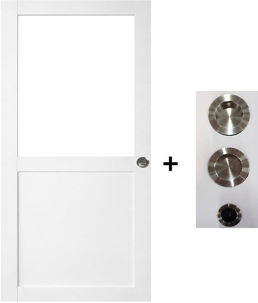 GD MENUISERIES - Porte Coulissante Atelier Blanc H204 x L73 cm sans meneau, coquilles, tire doigt - large