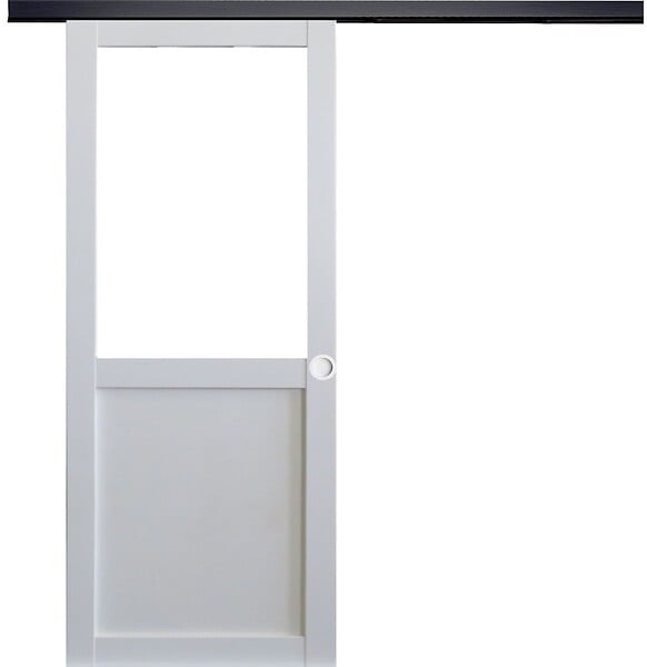 GD MENUISERIES - Porte Coulissante Atelier blanc sans meneau H204 x L83 cm, Rail Alu bandeau noir, Coquilles blanc - large
