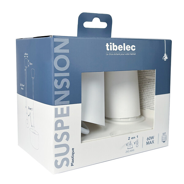 TIBELEC - Monture en plastique douille E27 60W blanc - large