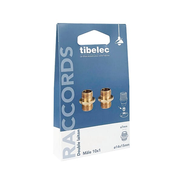 TIBELEC - Lot de 2 raccords laiton double - large