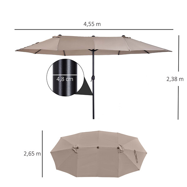 OUTSUNNY - Parasol de jardin XXL parasol grande taille 4,6L x 2,7l x 2,4H m ouverture fermeture manivelle acier polyester haute densité marron - large