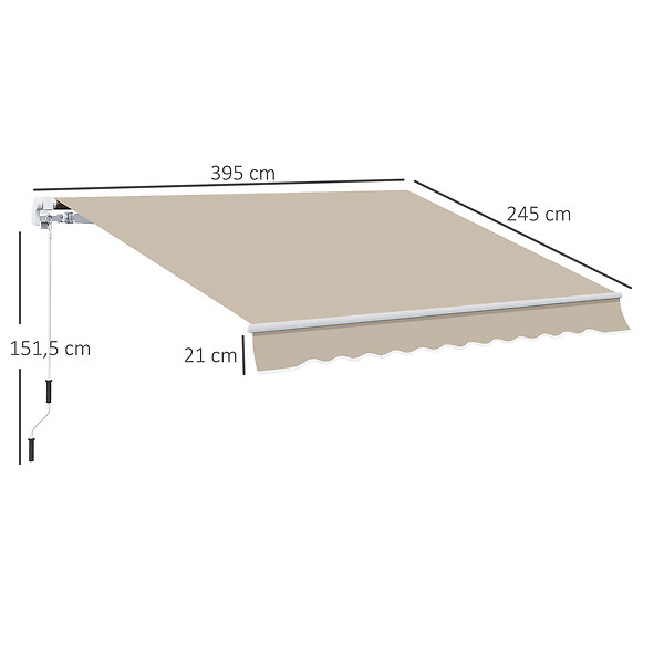 OUTSUNNY - Store banne manuel rétractable alu. polyester imperméabilisé haute densité 4 x 2,5 m beige - large