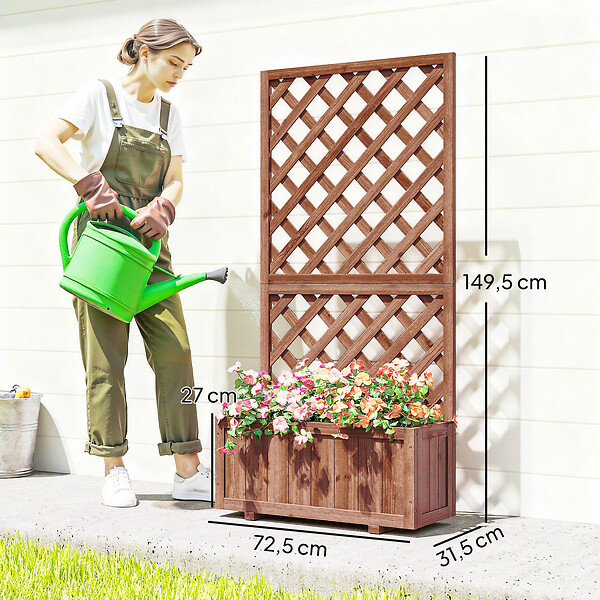 OUTSUNNY - Jardinière avec treillis - bac à fleurs - jardinière sur pied - dim. 72,5L x 31,5l x 149,5H cm inserts d'irrigation inclus bois sapin pré-huilé - large