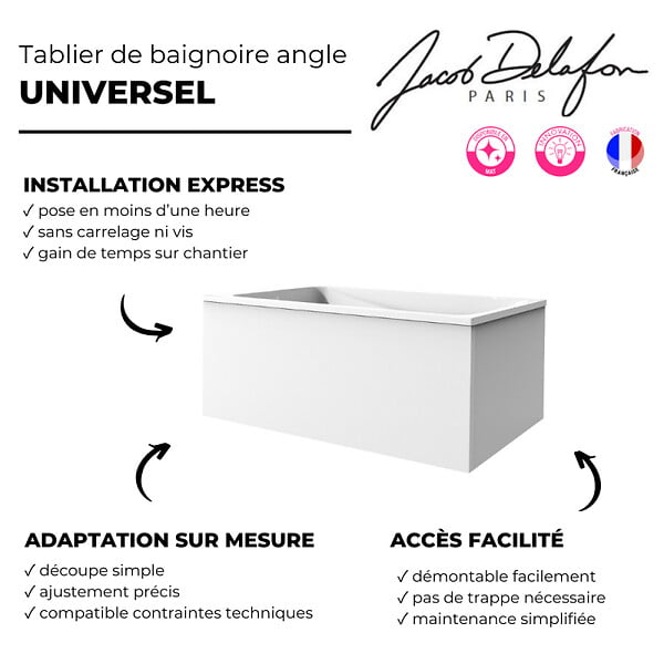 JACOB DELAFON - Tablier frontal pour baignoire rectangulaire 180 x 90 x 60 cm installation angle Blanc - large