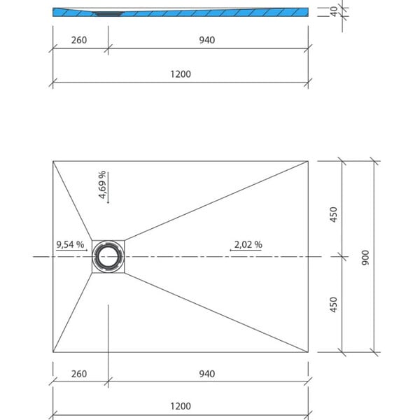 WEDI - Receveur de douche à carreler 120 x 90 Fundo Primo rectangle écoulement excentré + bonde horizontale + kit d'étanchéité - large