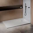 U-TILE - Receveur résine 120 x 80 cm blanc effet granit - grille carrée excentrée - vignette