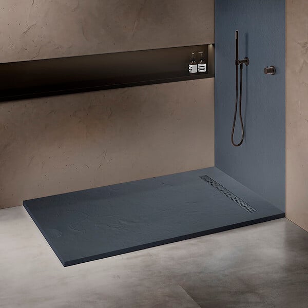 U-TILE - Receveur résine 180 x 90 cm gris ardoise effet ardoise - grille caniveau excentrée - large