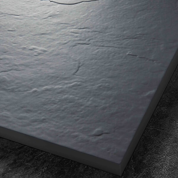 U-TILE - Receveur résine 100 x 100 cm gris ardoise effet ardoise - grille caniveau excentrée - large