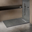 U-TILE - Receveur pierre naturelle ardoise claire 150 x 100 cm - grille caniveau acier excentrée - vignette