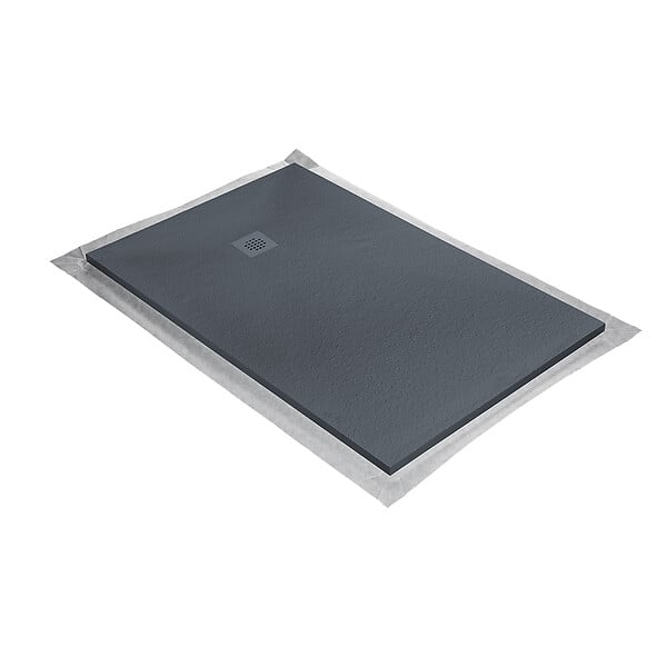 U-TILE - Receveur résine 120 x 80 cm gris granit effet granit - grille carrée excentrée - large