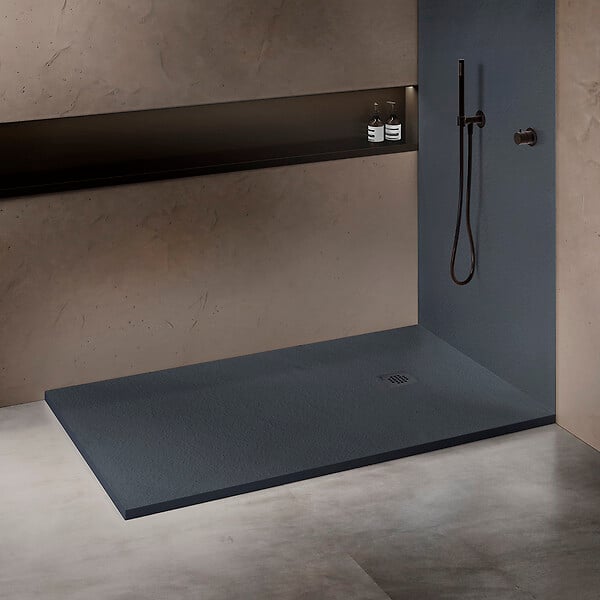 U-TILE - Receveur résine 120 x 80 cm gris granit effet granit - grille carrée excentrée - large