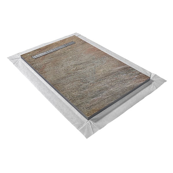 U-TILE - Receveur pierre naturelle cuivre 150 x 100 cm - grille caniveau acier excentrée - large