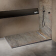 U-TILE - Receveur pierre naturelle cuivre 150 x 100 cm - grille caniveau acier excentrée - vignette