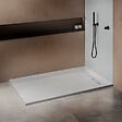 U-TILE - Receveur résine 120 x 90 cm blanc effet granit - grille caniveau excentrée - vignette