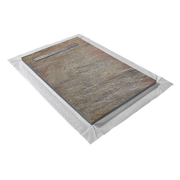 U-TILE - Receveur pierre naturelle cuivre 120 x 90 cm - grille caniveau acier excentrée - large
