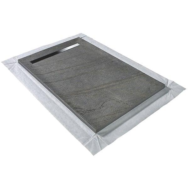 U-TILE - Receveur pierre naturelle ardoise claire 140 x 90cm - grille caniveau acier excentrée - large