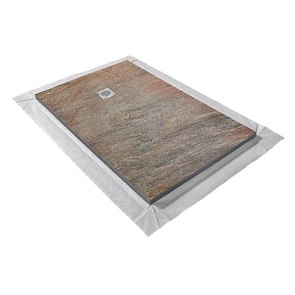 U-TILE - Receveur pierre naturelle cuivre 150 x 100 cm - grille carrée acier excentrée - large
