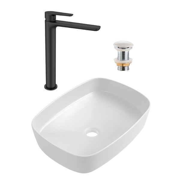 CERAMIA - Ceramia PixL 50x37,5x13,5 cm vasque à poser + Swiss Aqua Technologies Mood mitigeur lavabo XL + Ceramia PixL bonde (CEPX49WMSAT285C) - large