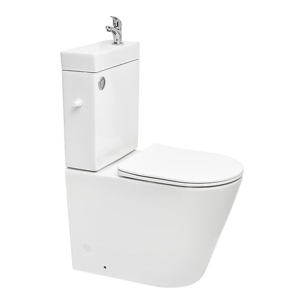 SWISS AQUA TECHNOLOGIES - Swiss Aqua Technologies Brevis kit WC à poser sans bride en céramique + robinet eau froide S-Line Pro + tuyau de raccordement Siko (SATBRE34) - large