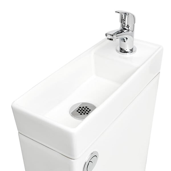 SWISS AQUA TECHNOLOGIES - Swiss Aqua Technologies Brevis kit WC à poser sans bride en céramique + robinet eau froide S-Line Pro + tuyau de raccordement Siko (SATBRE34) - large