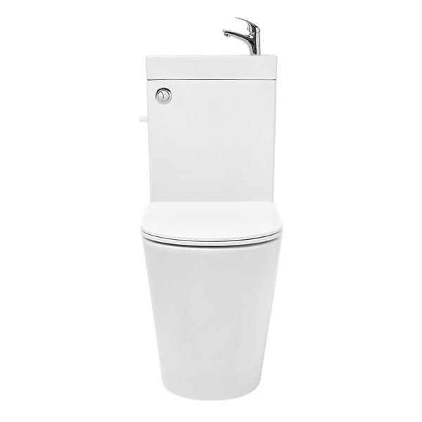 SWISS AQUA TECHNOLOGIES - Swiss Aqua Technologies Brevis kit WC à poser sans bride en céramique + robinet eau froide S-Line Pro + tuyau de raccordement Siko (SATBRE34) - large