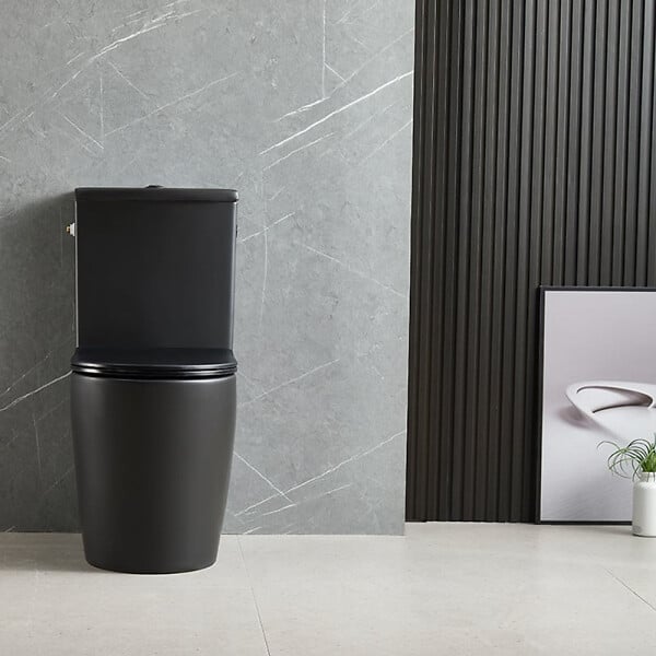 SWISS AQUA TECHNOLOGIES - Swiss Aqua Technologies Brevis WC à poser complet sans bride en céramique avec abattant SoftClose, rinçage Vortex, noir mat (SATBRE031RTORVPBKM) - large