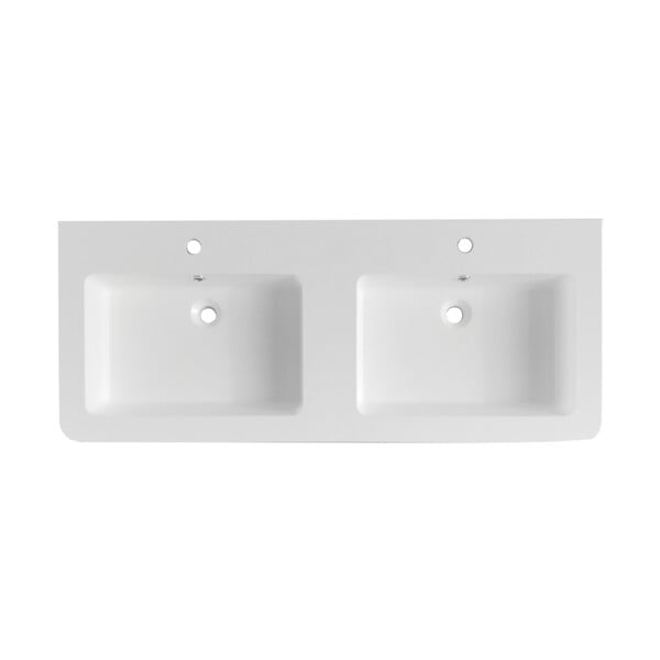 NATUREL - Naturel Lavabo double Pavia en marbre coulé blanc 120×49×5 cm – 2 trous pour la robinetterie, avec trop-plein (PA12049) - large