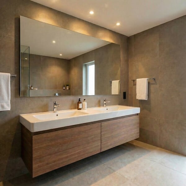 NATUREL - Naturel Lavabo double Pavia en marbre coulé blanc 120×49×5 cm – 2 trous pour la robinetterie, avec trop-plein (PA12049) - large