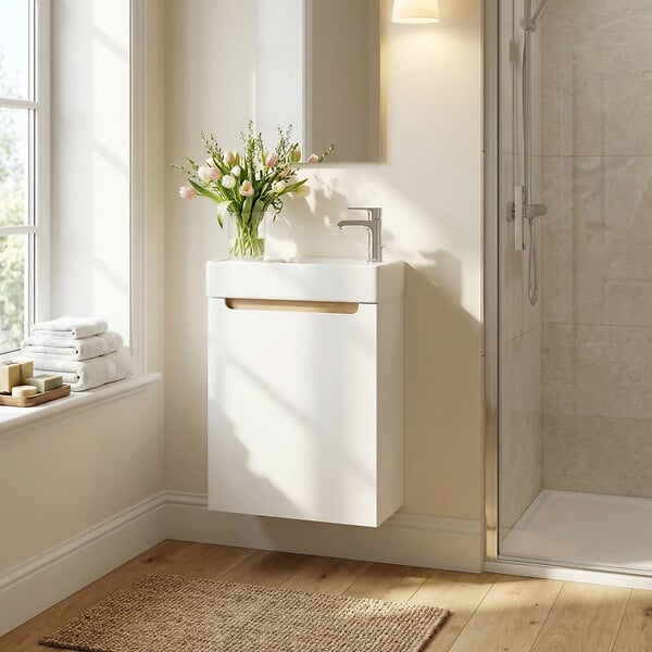 NATUREL - Naturel Meuble de salle de bain avec lavabo en céramique, Stilla, 39x60x22 cm blanc (STILLAD04008U) - large