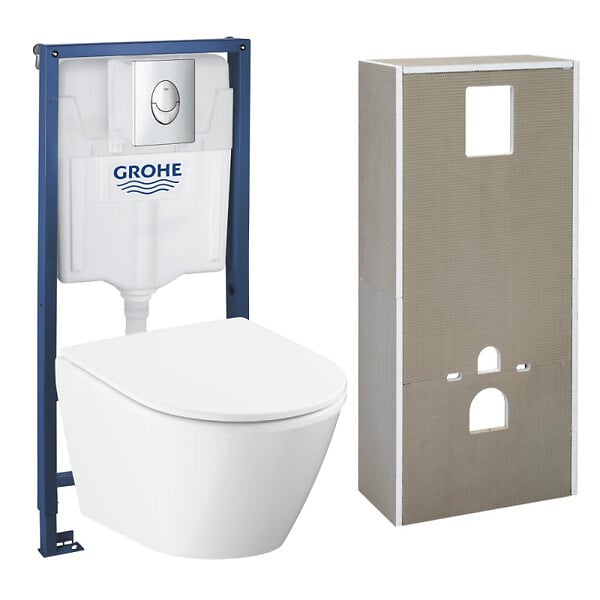 GROHE - Grohe Solido + pack WC bâti-support 4 en 1 + WC suspendu sans bride Grohe avec abattant SoftClose + plaque (GRGRWR02-FR) - large
